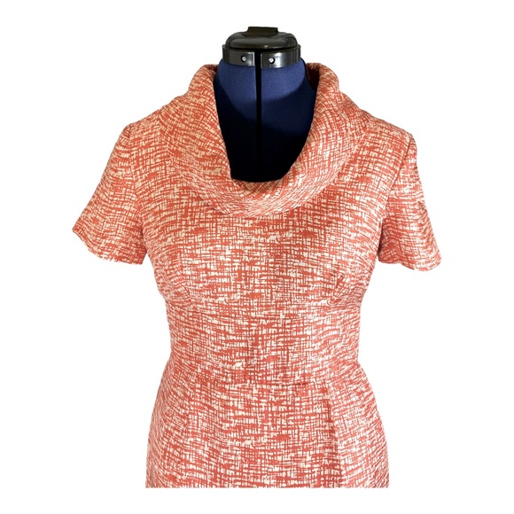 Banana Republic Silk Cowl Neck Mod Dress, Orange/White, Size 2 - Picture 2 of 8